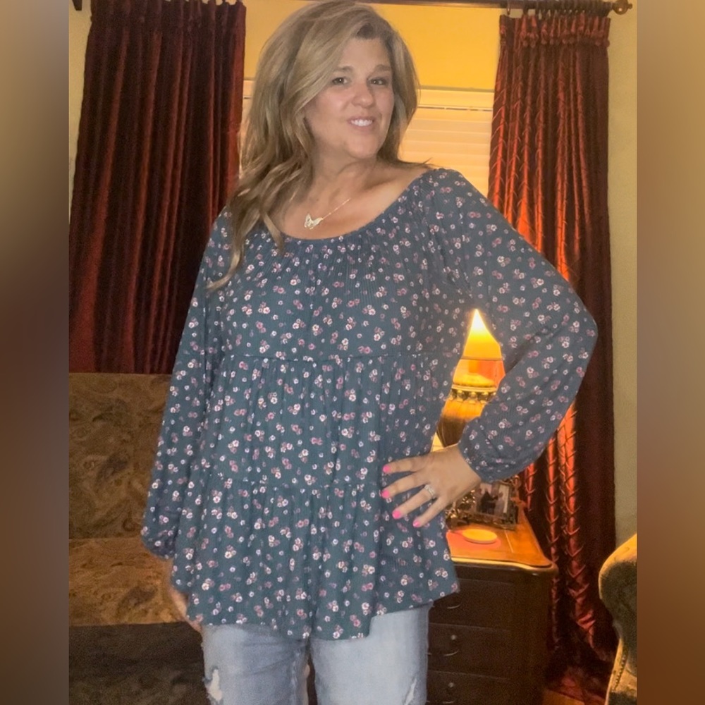 NWT Honeyme Tiered Boho Top with Bubble Sleeves Size XL